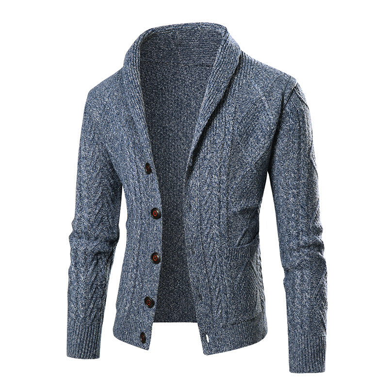 Herren Strickjacke mit modernem Zopfmuster und schickem Schalkragen R&B
