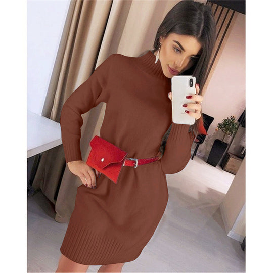 Damen Strickkleid mit hohem Kragen und Rippstruktur R&B