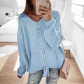 Damen lässiger Strickpullover mit modischem Schnürdetail R&B