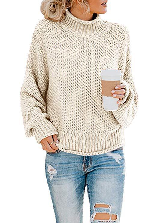 Damen Grobstrickpullover mit hohem Kragen und lässiger Passform R&B