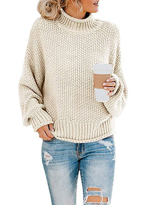 Damen Grobstrickpullover mit hohem Kragen und lässiger Passform R&B