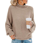 Damen Grobstrickpullover mit hohem Kragen und lässiger Passform