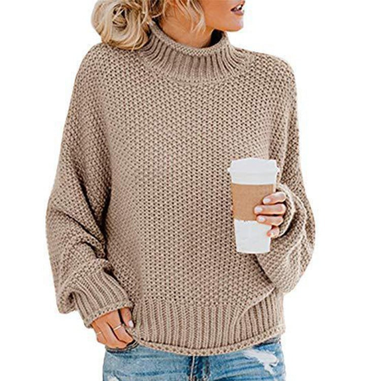 Damen Grobstrickpullover mit hohem Kragen und lässiger Passform