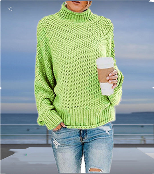 Damen Grobstrickpullover mit hohem Kragen und lässigem Schnitt R&B