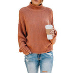 Damen Oversized Strickpullover mit hohem Kragen und strukturiertem Muster