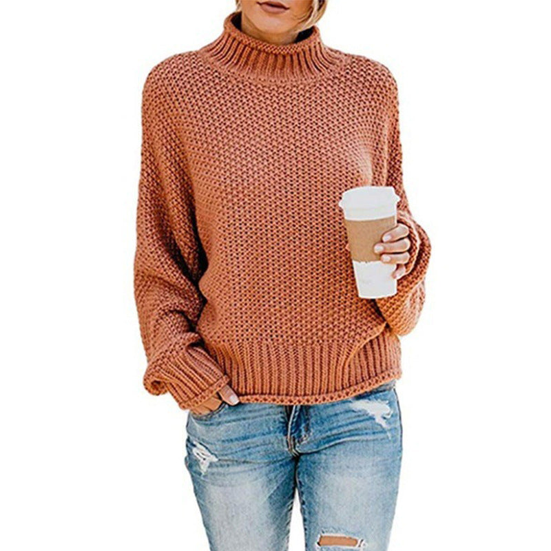 Damen Oversized Strickpullover mit hohem Kragen und strukturiertem Muster