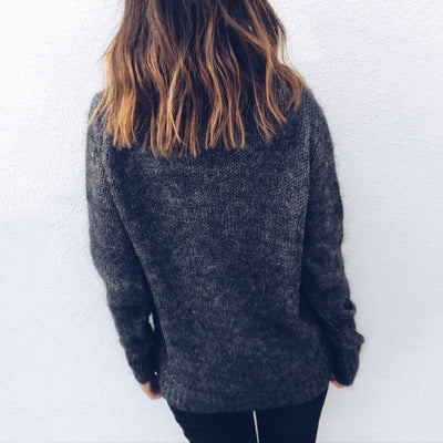 Damen gemütlicher Oversized-Pullover mit hohem Kragen und strukturiertem Strick R&B
