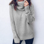 Damen gemütlicher Oversized-Pullover mit hohem Kragen und strukturiertem Strick R&B