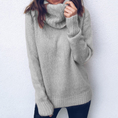 Damen gemütlicher Oversized-Pullover mit hohem Kragen und strukturiertem Strick R&B