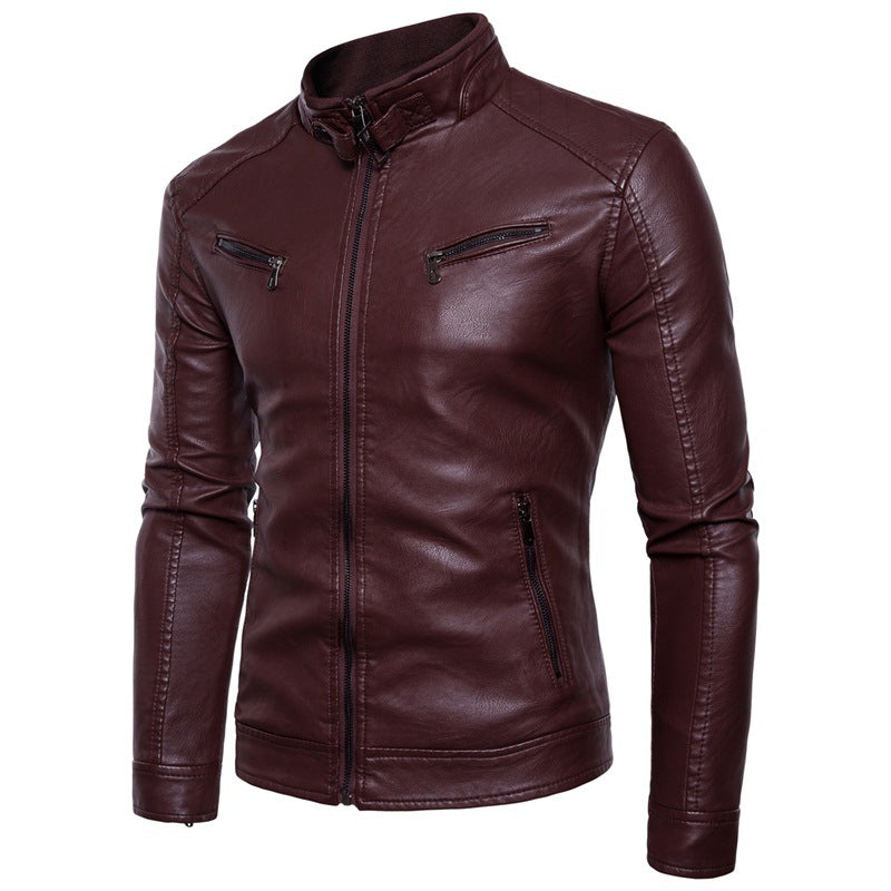 Herren elegante Kunstlederjacke mit modernen Reißverschlusstaschen