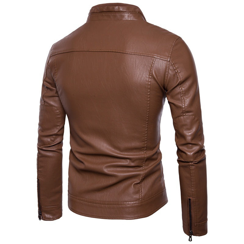 Herren elegante Kunstlederjacke mit modernen Reißverschlusstaschen