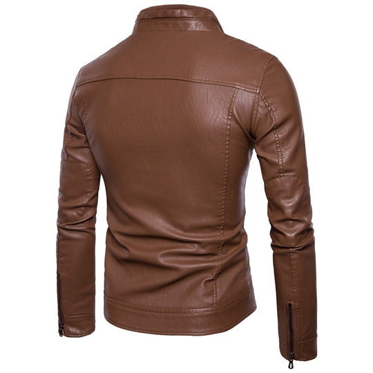 Herren elegante Kunstlederjacke mit modernen Reißverschlusstaschen R&B