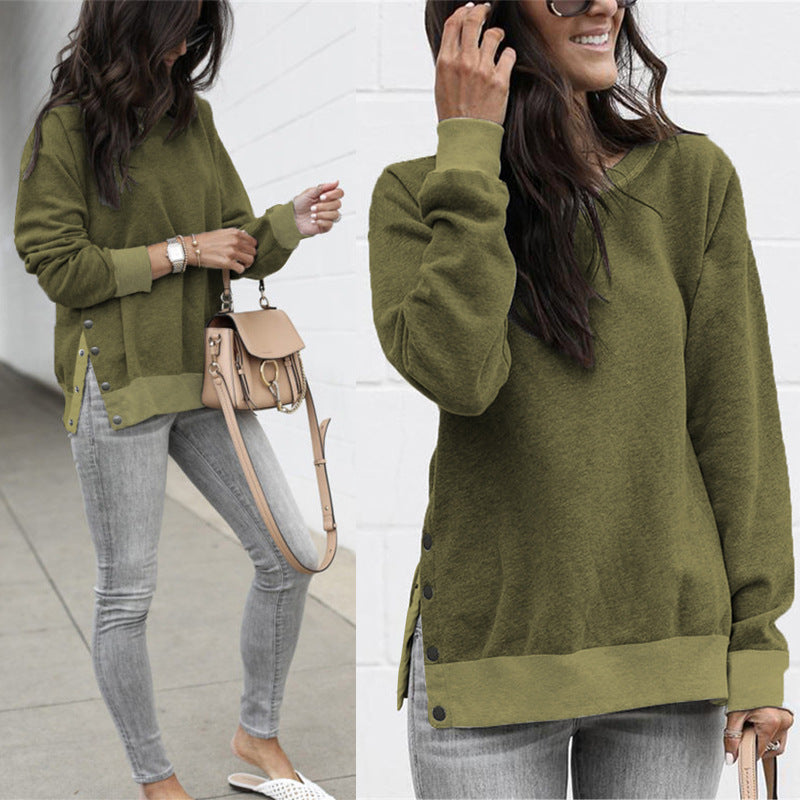 Damen lässiger Sweatpullover mit seitlichen Druckknöpfen R&B