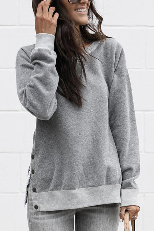 Damen lässiger Sweatpullover mit seitlichen Druckknöpfen R&B