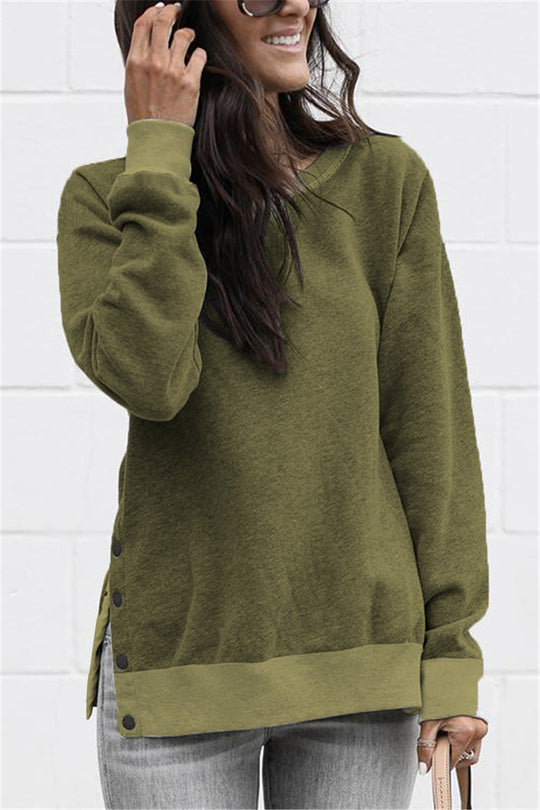 Damen lässiger Sweatpullover mit seitlichen Druckknöpfen R&B