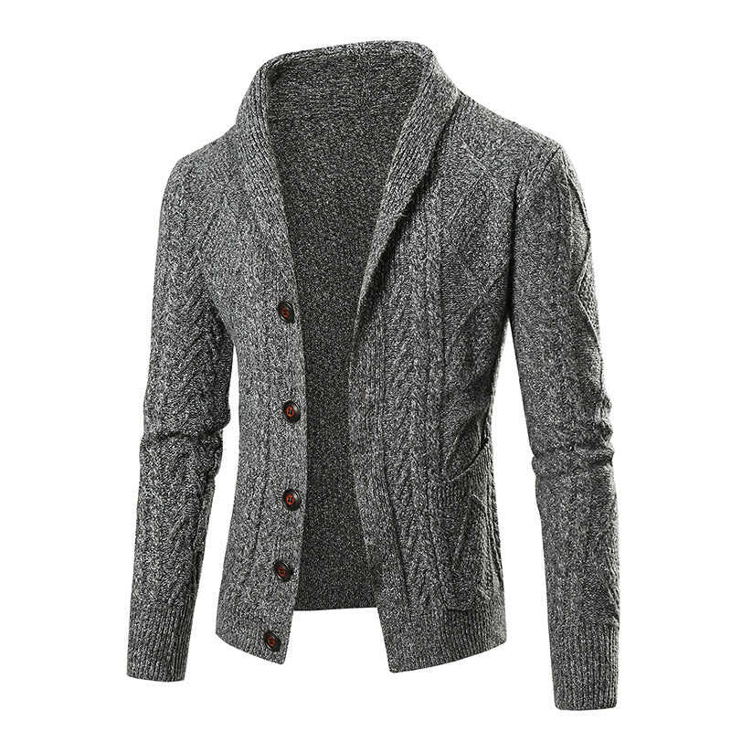 Herren Strickjacke mit modernem Zopfmuster und schickem Schalkragen R&B