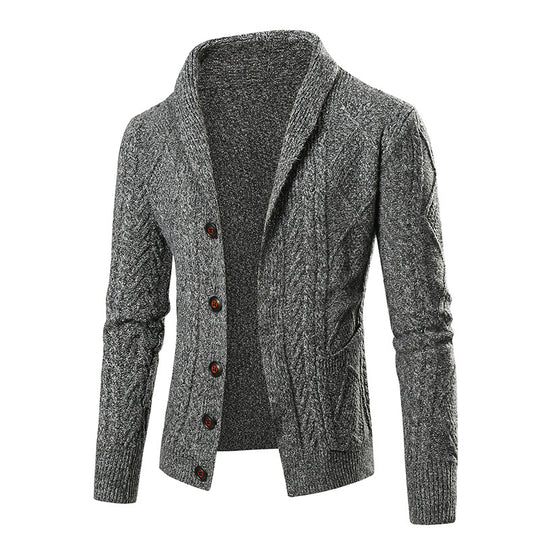Herren Strickjacke mit modernem Zopfmuster und schickem Schalkragen R&B