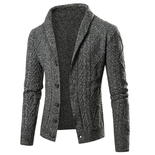 Herren Strickjacke mit modernem Zopfmuster und schickem Schalkragen R&B