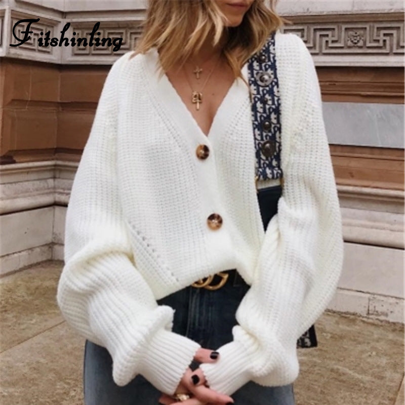 Damen Strickjacke mit oversized Schnitt und dekorativen Knopfdetails R&B