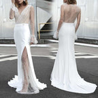 Damen Hochgeschlitztes Abendkleid mit transparentem Oberteil und Perlenapplikationen R&B