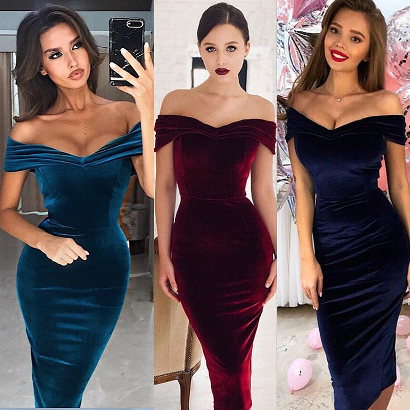 Damen Abendkleid mit Schulterfreiem Design und figurbetonter Silhouette R&B