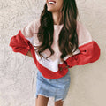 Damen lässiger Pullover mit kontrastierenden Ärmeln und feiner Strickstruktur R&B