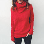 Damen gemütlicher Oversized-Pullover mit hohem Kragen und strukturiertem Strick R&B