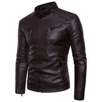 Herren elegante Kunstlederjacke mit modernen Reißverschlusstaschen