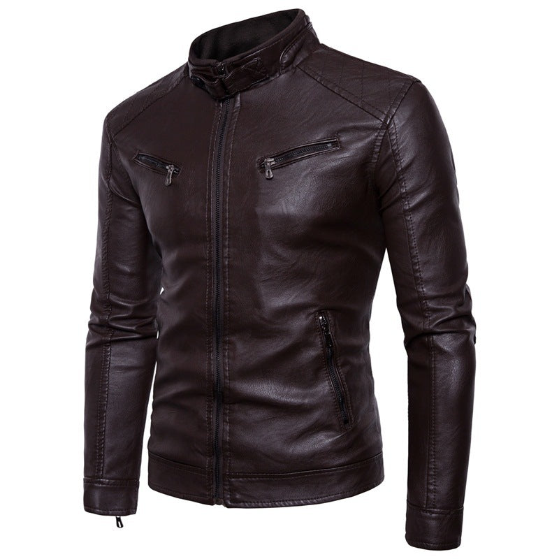 Herren elegante Kunstlederjacke mit modernen Reißverschlusstaschen
