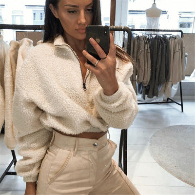 Damen kuschelige Fleece-Pullover mit halbhohem Kragen R&B