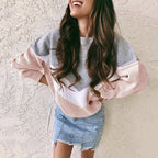 Damen lässiger Pullover mit kontrastierenden Ärmeln und feiner Strickstruktur R&B