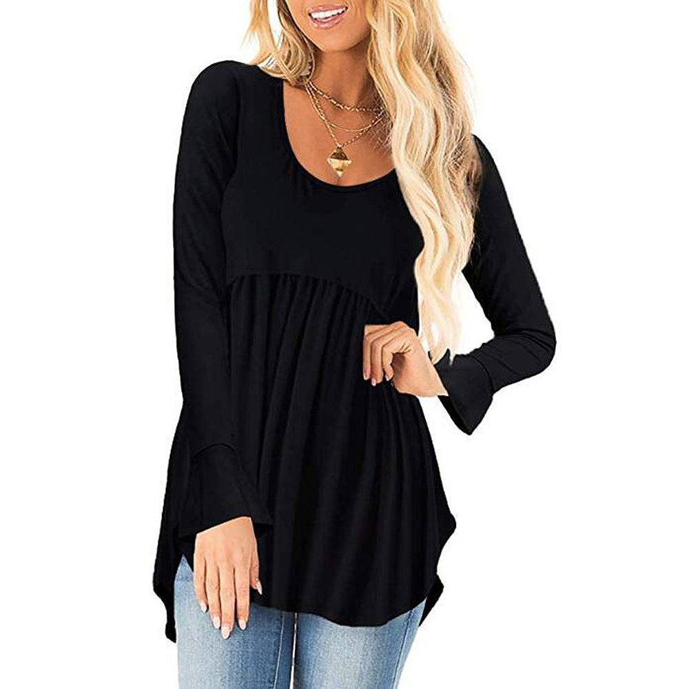 Damen weites Langarmshirt mit asymmetrischem Saum und lässigem Schnitt R&B
