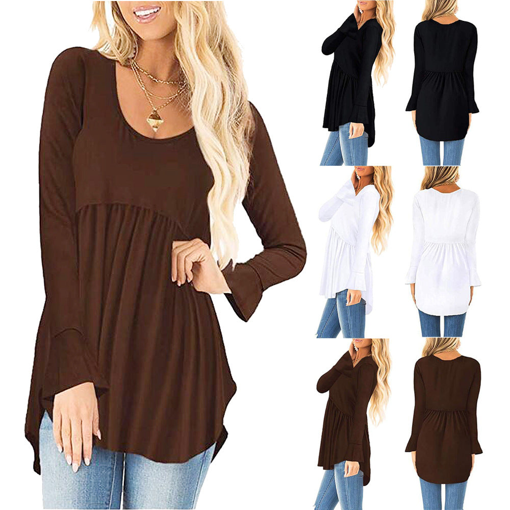 Damen weites Langarmshirt mit asymmetrischem Saum und lässigem Schnitt R&B