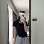 Damen Kurzarm T-Shirt mit Knopfleiste Slim Fit