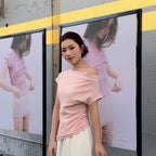Damen Kurzarm T-Shirt mit Raffungen Slim Fit