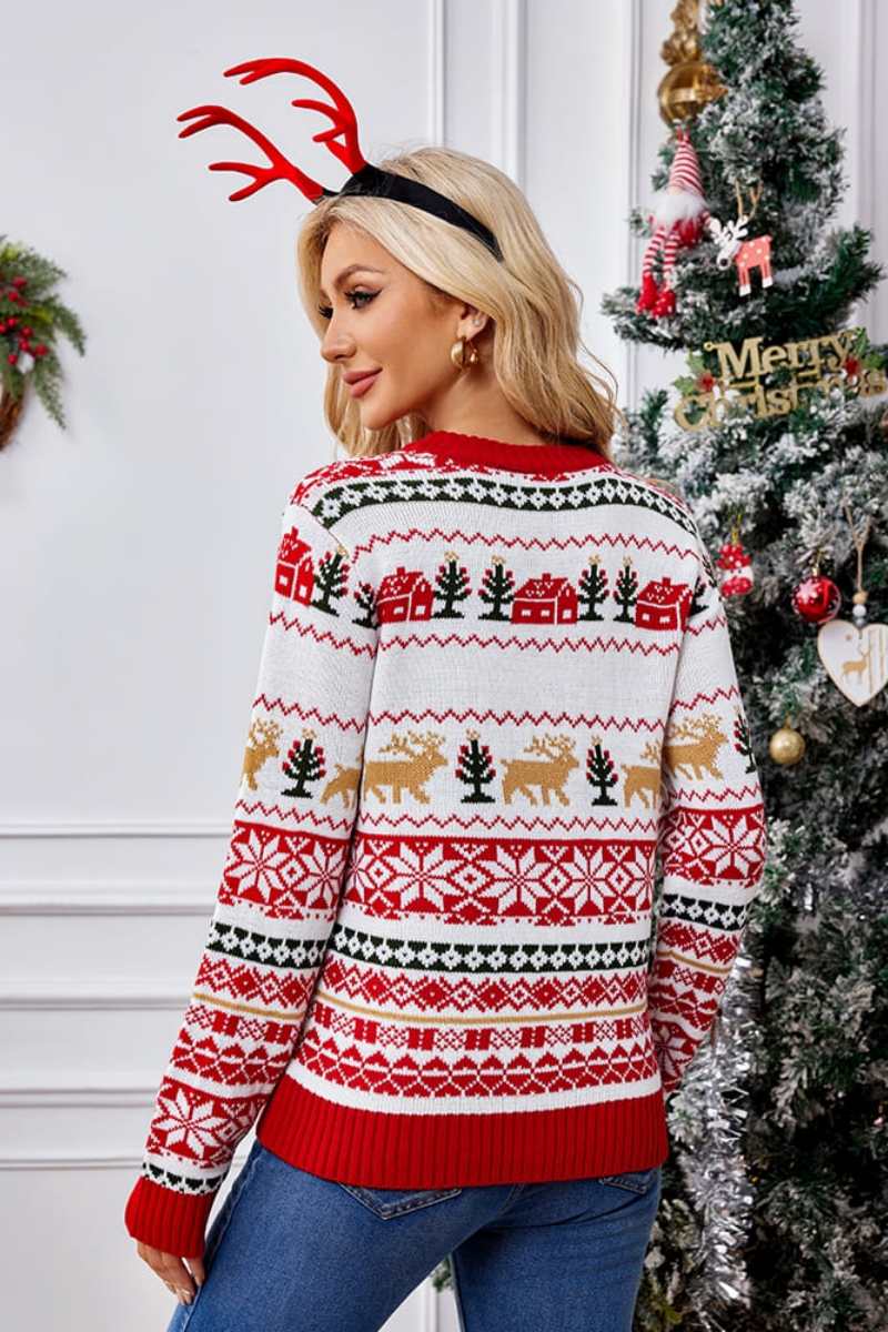 R&B | Weihnachtlicher Rundhals bestickter Strickpullover
