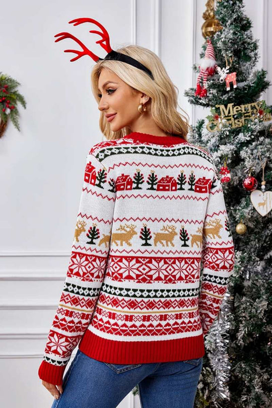 R&B | Weihnachtlicher Rundhals bestickter Strickpullover