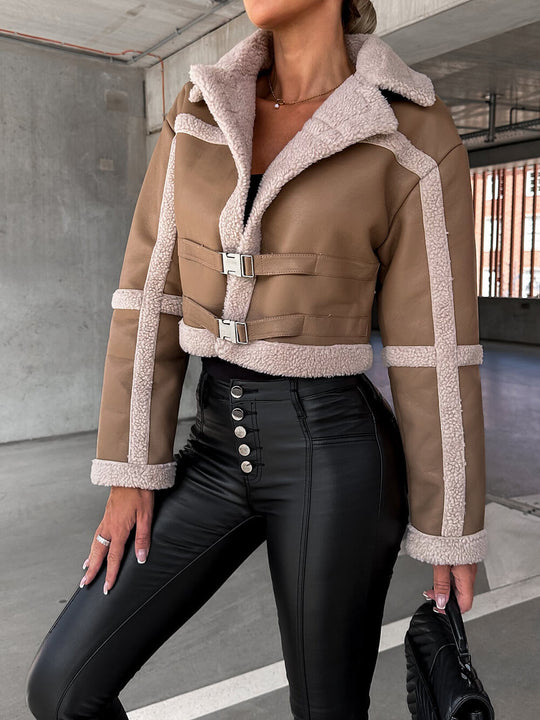 R&B | Elegante Lederjacke mit Plüschbesatz