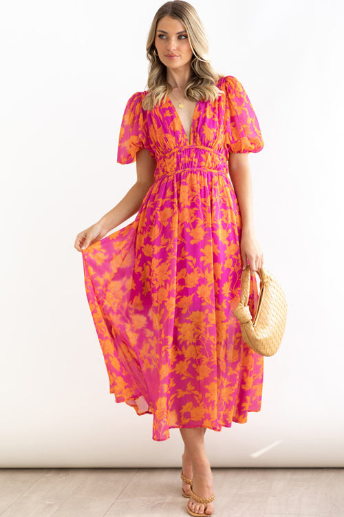 R&B | Real Love Print Puffärmel Maxi Kleid