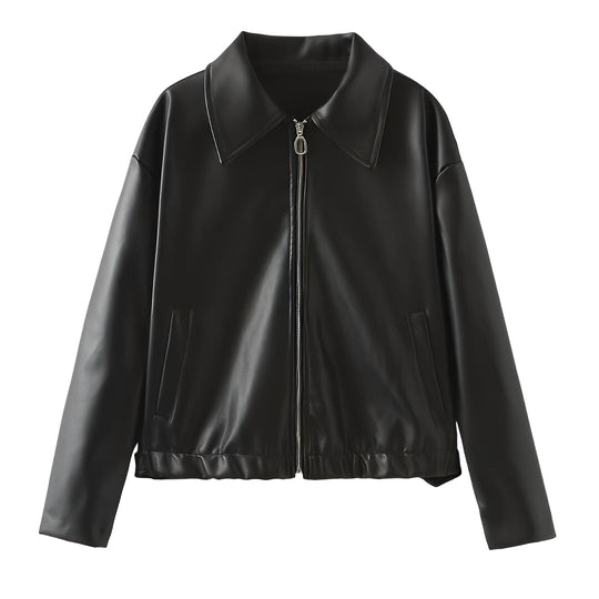 R&B | Trendige Damenjacke aus Lederimitat mit Zipper