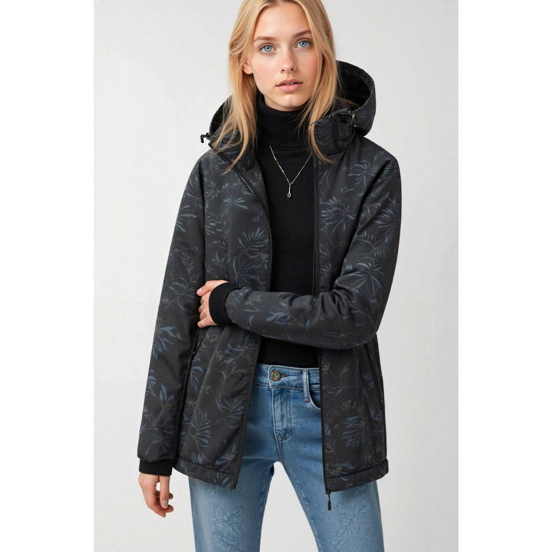 R&B | Gedruckt Reißverschluss Winter Jacke - Kapuze