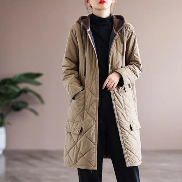 R&B | Modern langer einfarbiger gepolsterter Mantel mit Knöpfen Ideal für Herbst/Winter