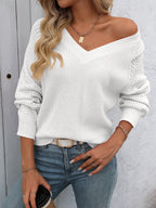 R&B | Sweater - V-Ausschnitt Langarm Strickpullover