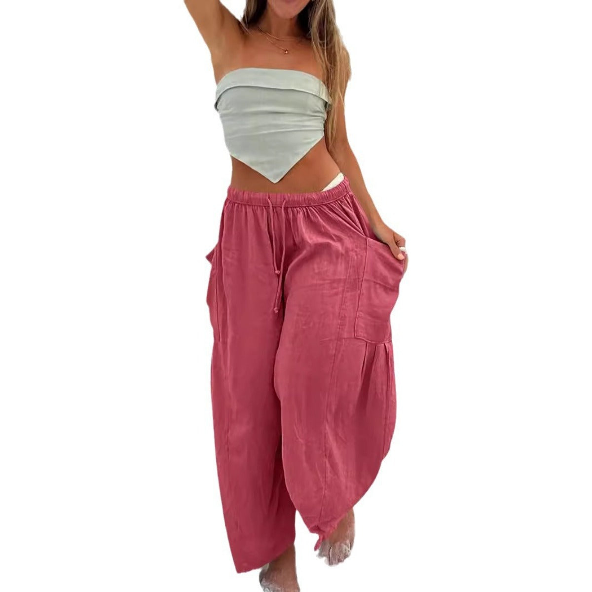 R&B | Plissierte Hose mit weitem Bein und hoher Taille