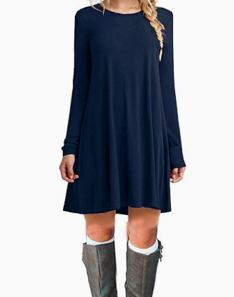 Damen lässiges V-Ausschnitt Kleid mit asymmetrischem Schnitt und langen Ärmeln R&B
