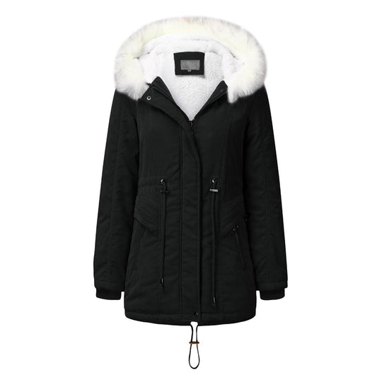 Damen modischer Winterparka mit abnehmbarem Kunstfellkragen und verstellbarem Taillenzug R&B