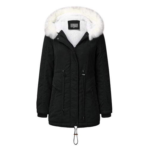 Damen modischer Winterparka mit abnehmbarem Kunstfellkragen und verstellbarem Taillenzug R&B