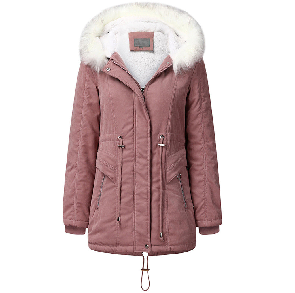 Damen modischer Winterparka mit abnehmbarem Kunstfellkragen und verstellbarem Taillenzug R&B
