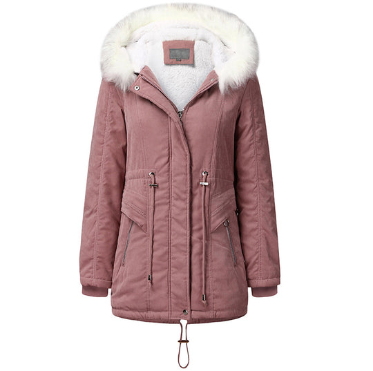 Damen modischer Winterparka mit abnehmbarem Kunstfellkragen und verstellbarem Taillenzug R&B