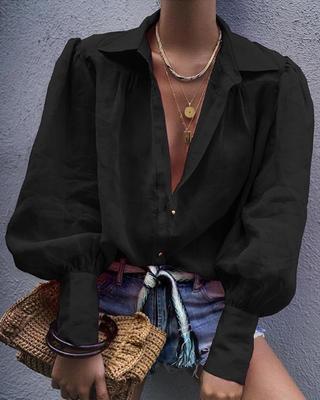 Damen Bluse mit voluminösen Ärmeln und elegantem Kragen R&B